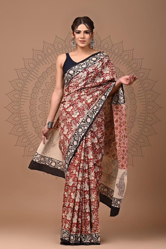 Natural Color Hand Block Print Saree