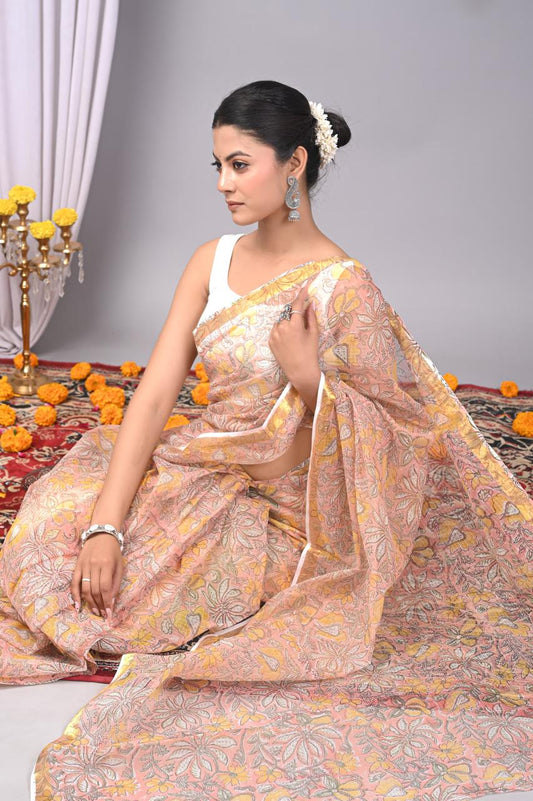 Hand Block Printing Saree on Kota Silk