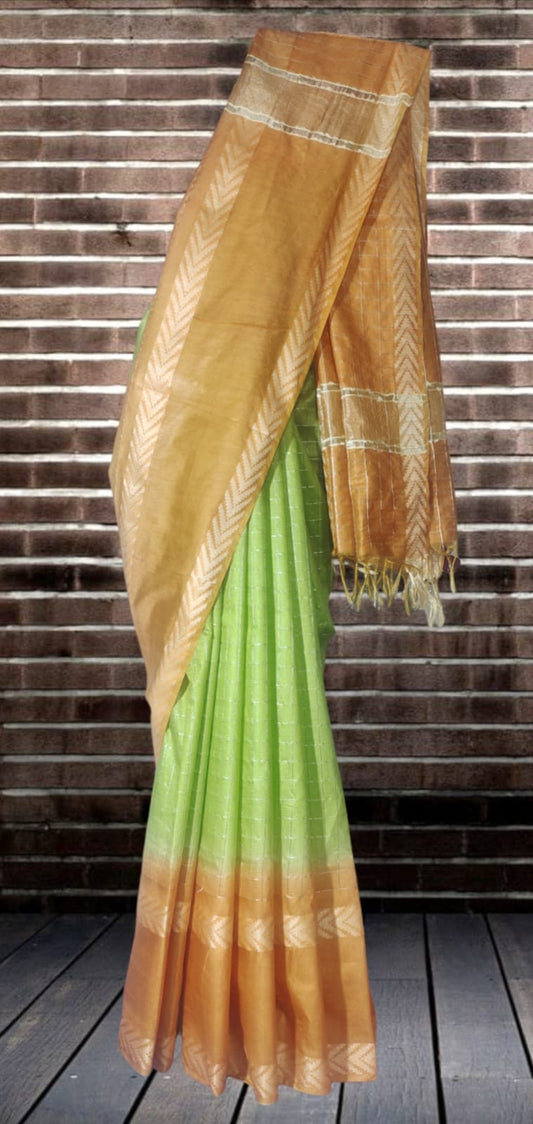 Mini Checks Kota Silk Saree With Hand Shibori