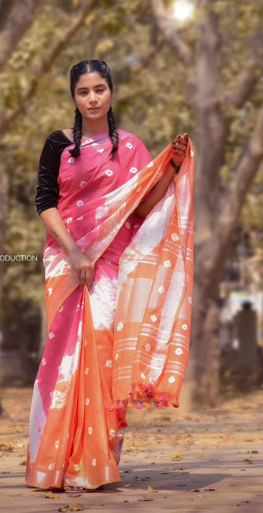 Handcrafted Shibori & Bandhani Technique Saree
