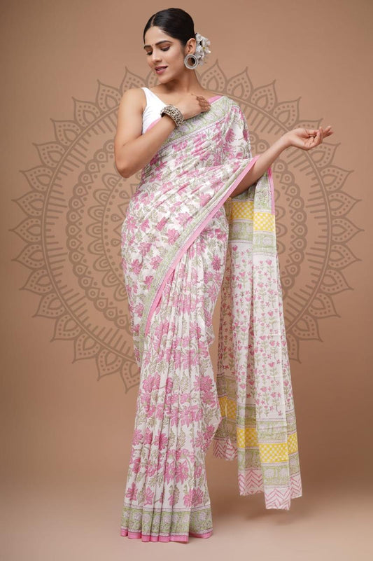Hand Block Printing Saree with Miscellaneous Dyes