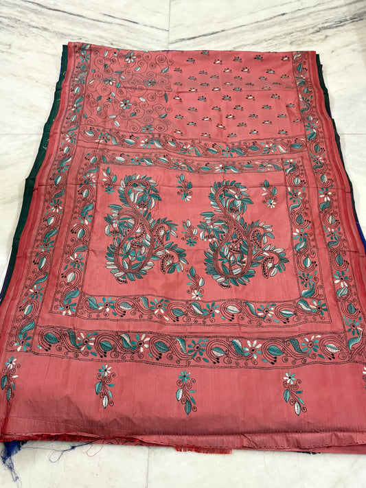 Blended Murshidabad Silk Hand Crafted Kantha Stitch Saree