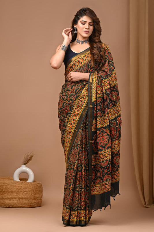 Assam Silk Saree with Hand Block Printing Craft