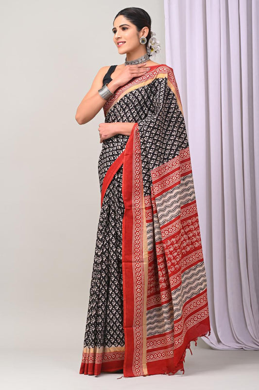Assam Silk Saree with Hand Block Printing Craft