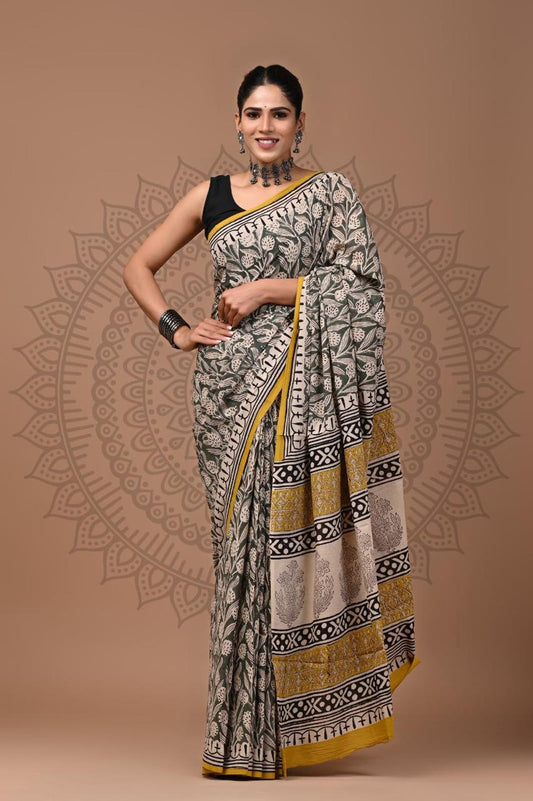 Hand Block Printing Saree with Miscellaneous Dyes