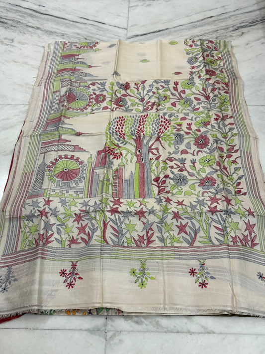 Korean Tussar Handicrafts Kantha Stitch Saree