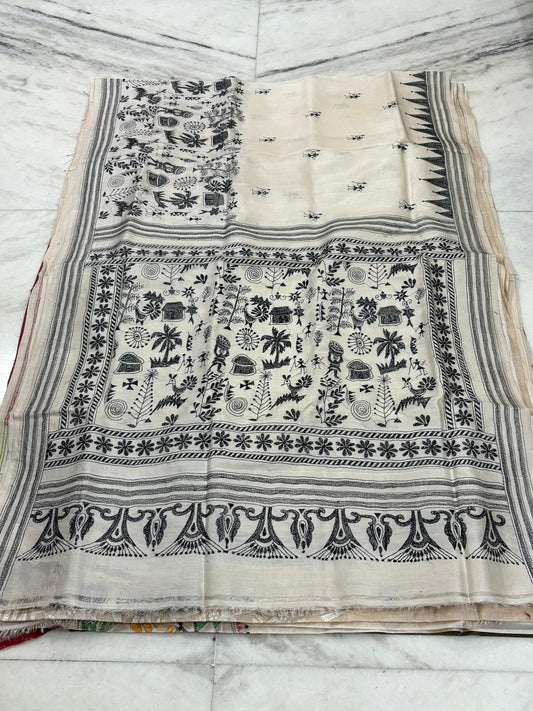 Korean Tussar Handicrafts Kantha Stitch Saree