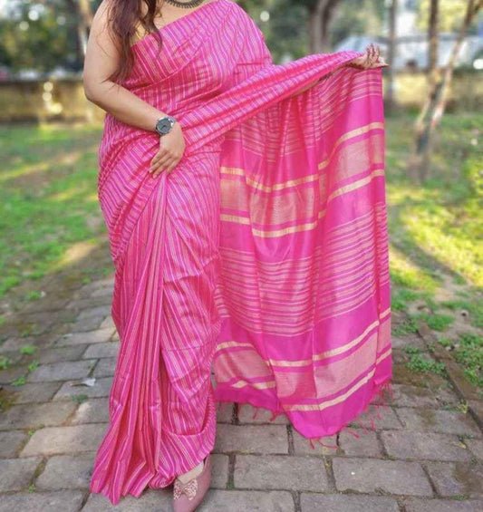 Stripe Checks Silk Blended Saree