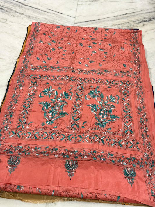 Blended Murshidabad Silk Hand Crafted Kantha Stitch Saree