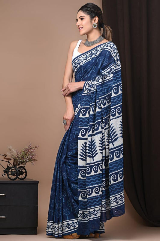 Hand Block Printing Saree with Indigo Dyes
