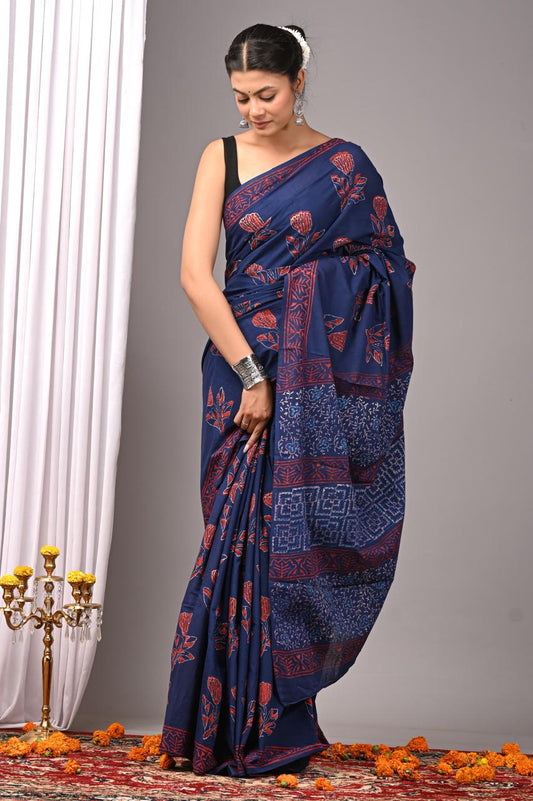 Hand Block Printing Saree with Miscellaneous Dyes