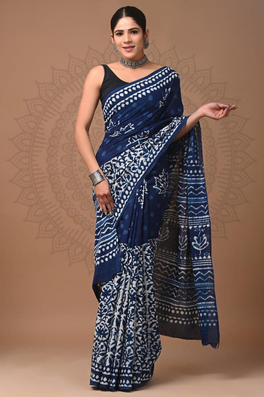 Hand Block Printing Saree with Indigo Dyes