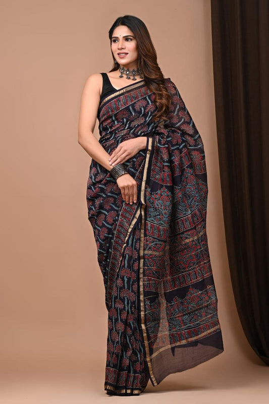 Hand Block Print Saree on Chanderi Silk