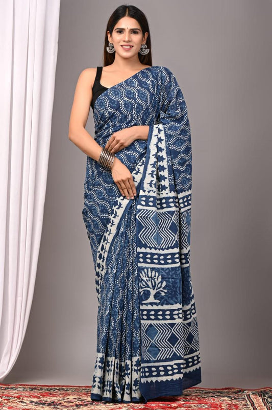 Hand Block Printing Saree with Indigo Dyes
