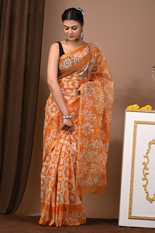 Hand Block Printing Saree on Kota Silk