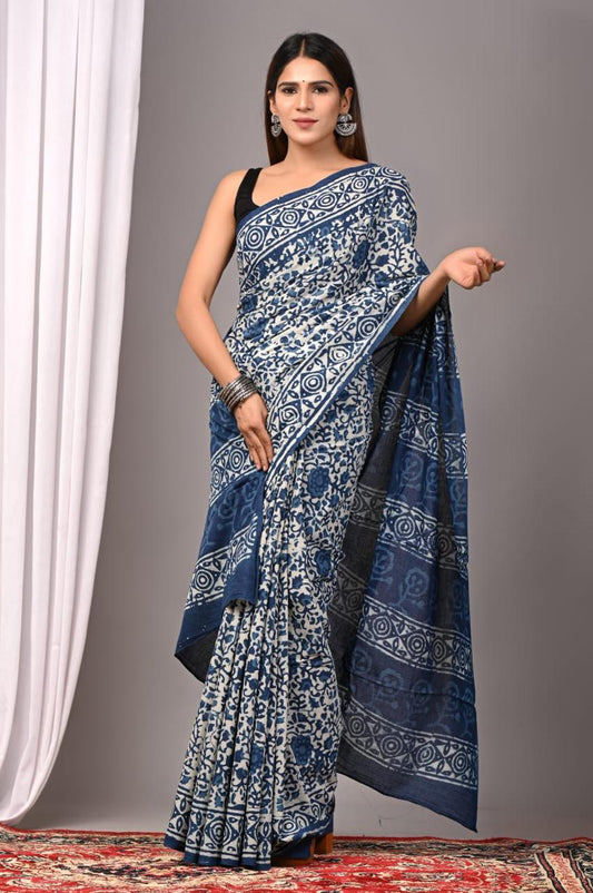 Hand Block Printing Saree with Indigo Dyes