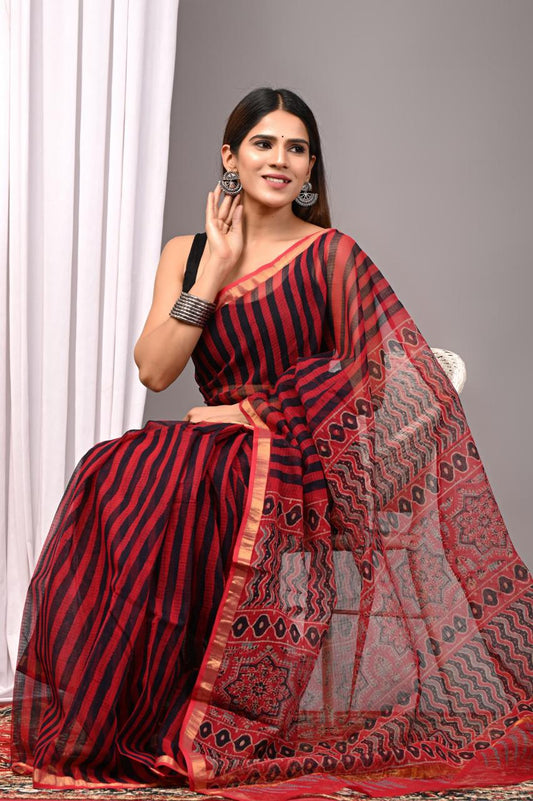 Hand Block Printing Saree on Kota Silk
