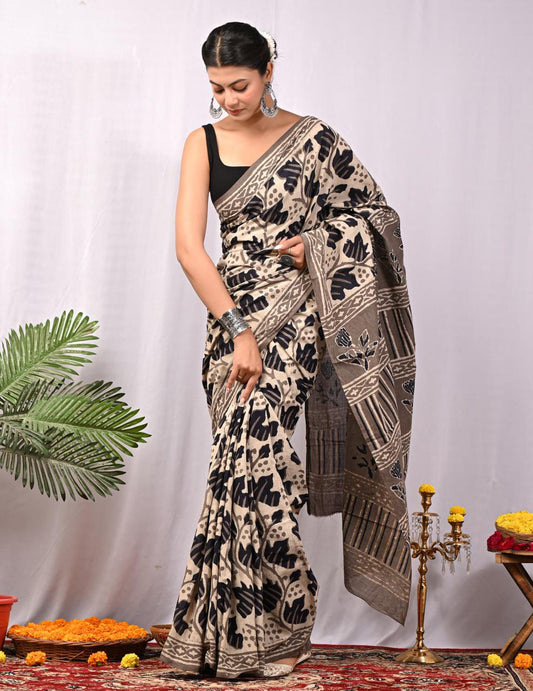Hand Block Printing Saree with Miscellaneous Dyes