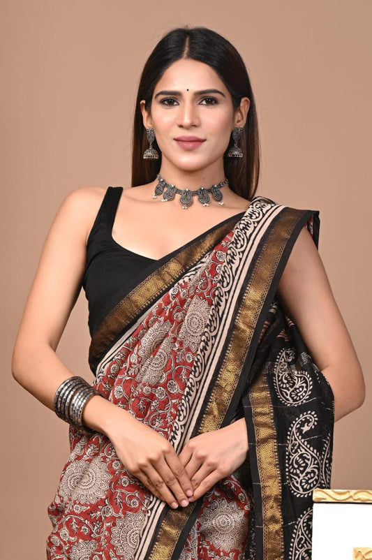 Natural Color Hand Block Print Saree
