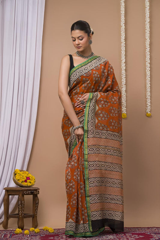 Hand Block Print Saree on Chanderi Silk