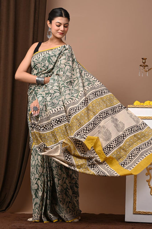 Hand Block Printing Saree with Miscellaneous Dyes