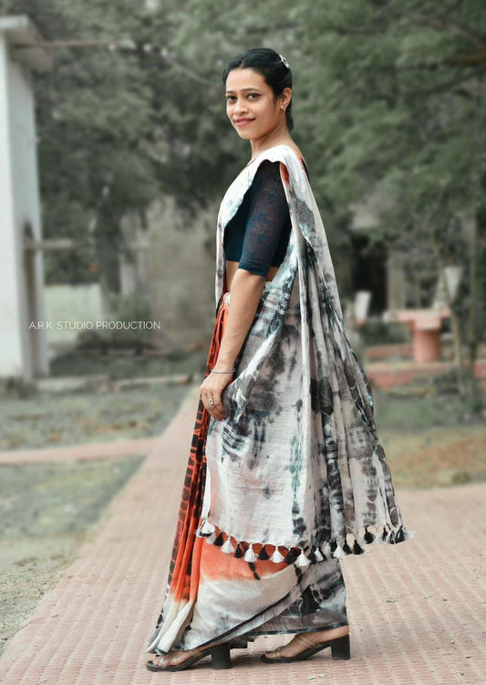 Handcrafted Shibori & Bandhani Technique Saree