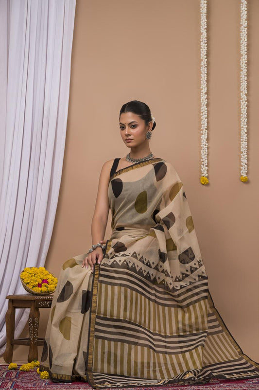 Hand Block Printing Saree on Kota Silk