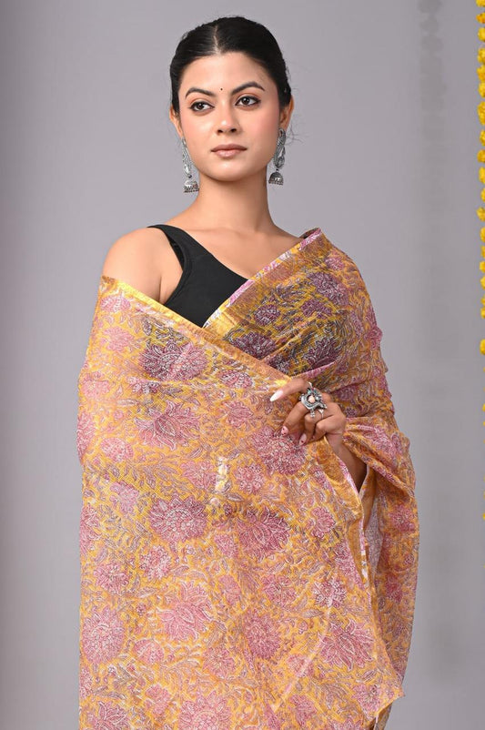 Hand Block Printing Saree on Kota Silk