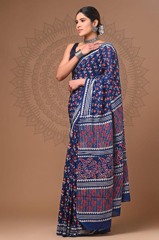 Hand Block Printing Saree with Miscellaneous Dyes