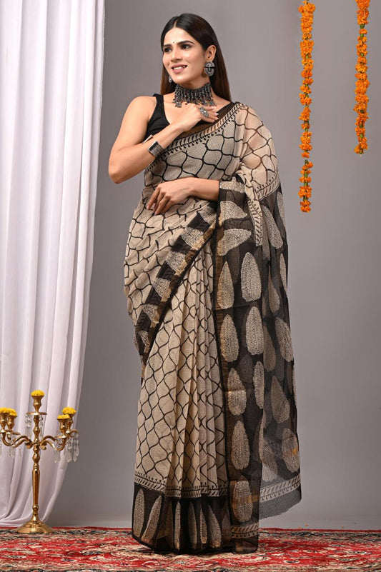 Hand Block Printing Saree on Kota Silk