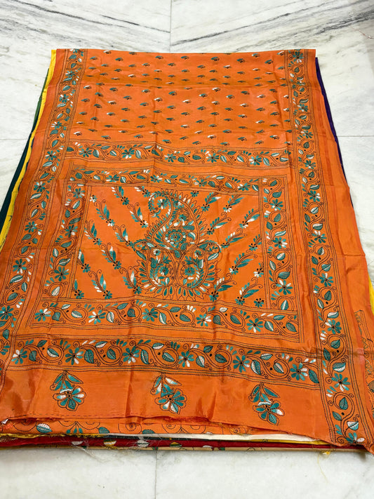 Blended Murshidabad Silk Hand Crafted Kantha Stitch Saree