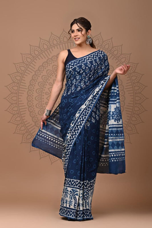 Hand Block Printing Saree with Indigo Dyes