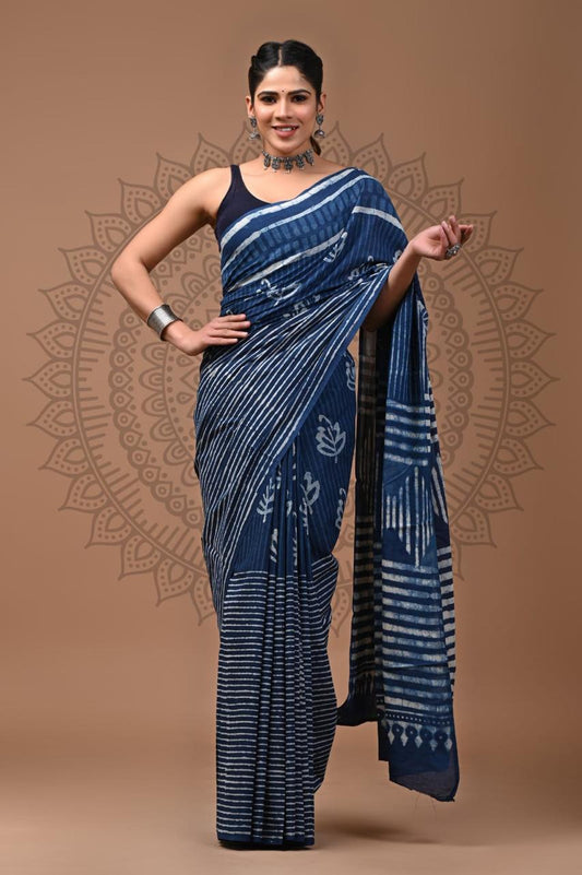 Hand Block Printing Saree with Indigo Dyes