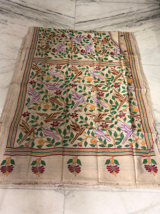 Pure Gachhi Tussar Handicrafts Kantha Stitch Saree