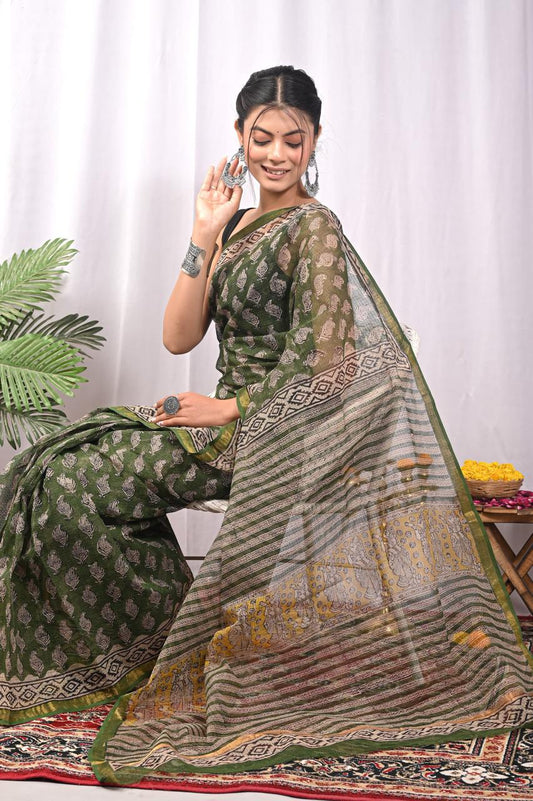 Hand Block Printing Saree on Kota Silk