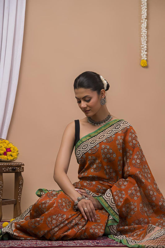 Hand Block Print Saree on Chanderi Silk