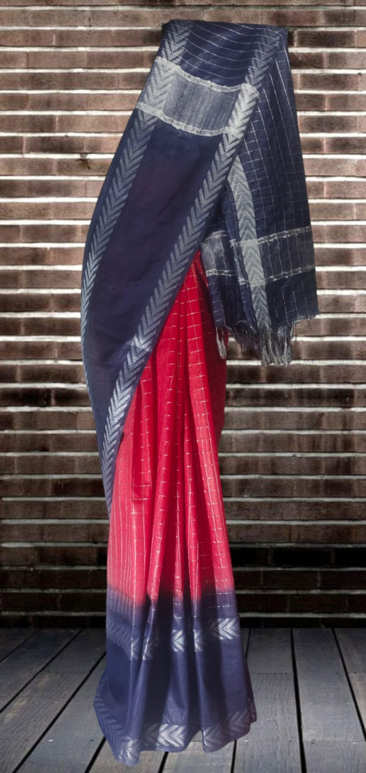 Mini Checks Kota Silk Saree With Hand Shibori