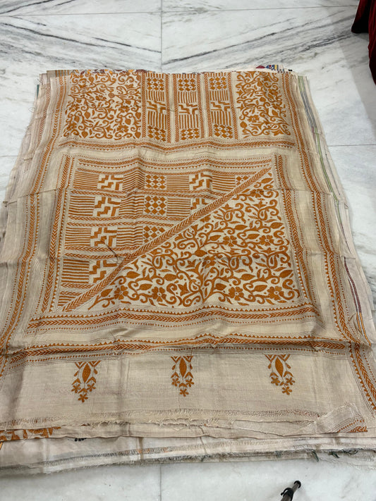 Pure Gachhi Tussar Handicrafts Kantha Stitch Saree