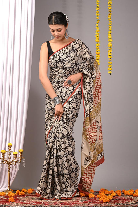 Hand Block Printing Saree with Miscellaneous Dyes
