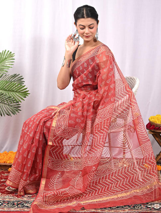 Hand Block Printing Saree on Kota Silk