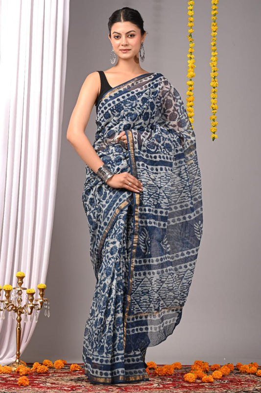 Hand Block Printing Saree on Kota Silk