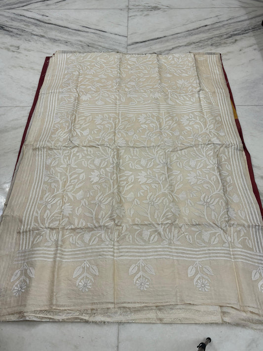 Pure Gachhi Tussar Handicrafts Kantha Stitch Saree
