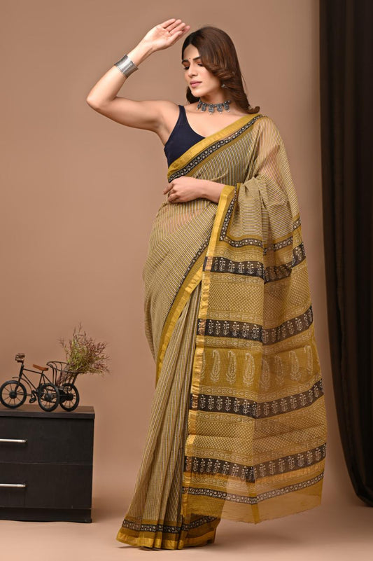 Hand Block Printing Saree on Kota Silk