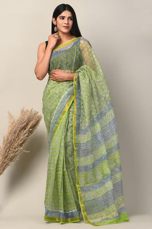 Hand Block Printing Saree on Kota Silk