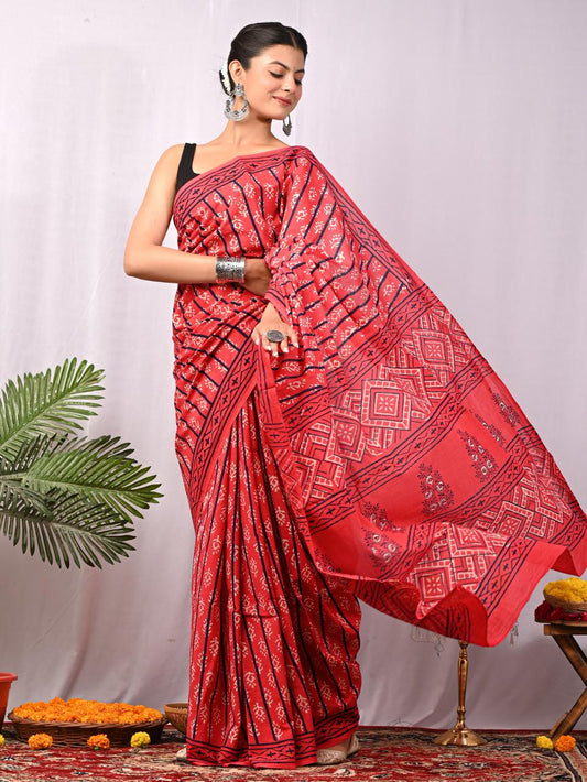Hand Block Printing Saree with Miscellaneous Dyes