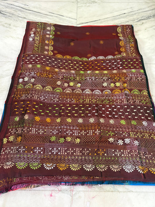 Lambani Hand Crafted Kantha Stitch Saree