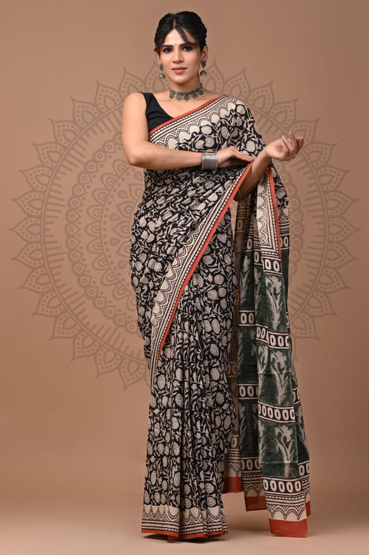 Hand Block Printing Saree with Miscellaneous Dyes