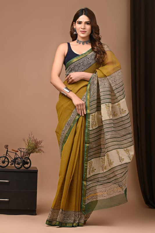 Hand Block Printing Saree on Kota Silk