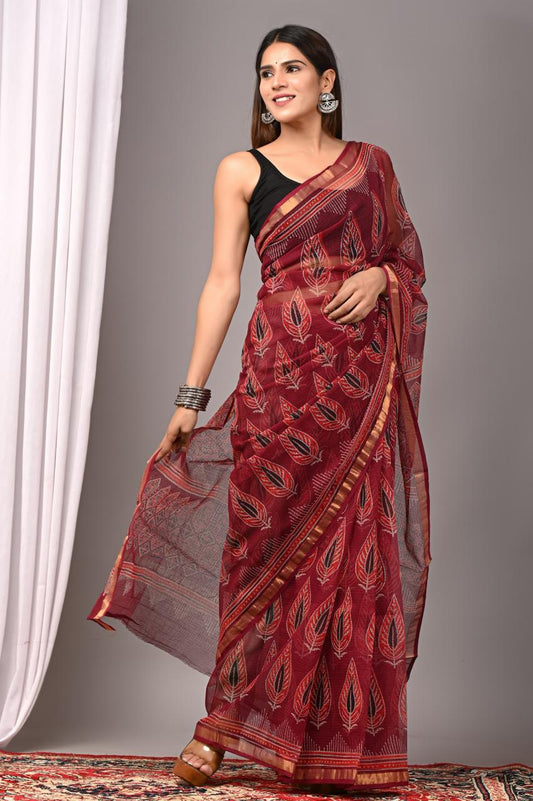 Hand Block Printing Saree on Kota Silk