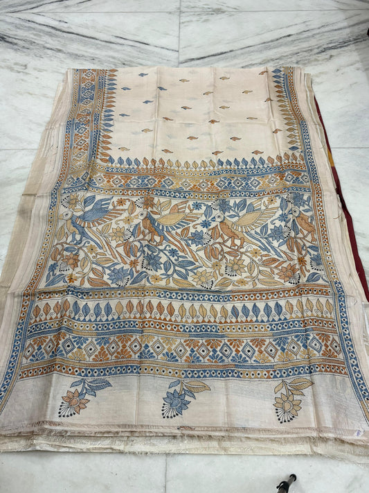 Pure Gachhi Tussar Handicrafts Kantha Stitch Saree